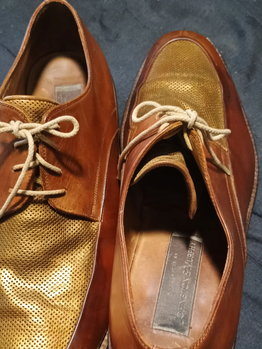 Johnston & Murphy Brown Leather Oxfords with Gold Perforated Toe (188)
